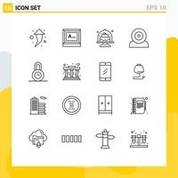 Mobile Interface Outline Set of 16 Pictograms of lock hardware baking gadget computers Editable Vector Design Elements