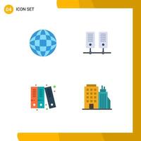 Pack of 4 creative Flat Icons of globe building center archive tower Editable Vector Design Elements