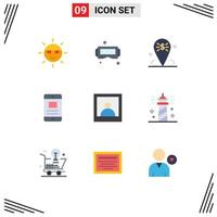 Set of 9 Modern UI Icons Symbols Signs for business text smart mobile place Editable Vector Design Elements
