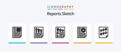 Reports Sketch Line Filled 5 Icon Pack Including page. data. playback. report. document. Creative Icons Design vector