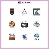 Pack of 9 Modern Filledline Flat Colors Signs and Symbols for Web Print Media such as game basketball sound picture person Editable Vector Design Elements