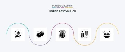 Holi Glyph 5 Icon Pack Including india. food. india. wheat. holi vector