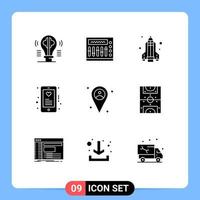Pictogram Set of 9 Simple Solid Glyphs of map mobile party love device Editable Vector Design Elements