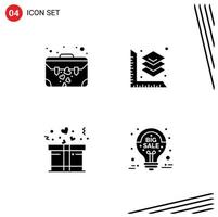 Modern Set of 4 Solid Glyphs Pictograph of bag present suit case layer collect Editable Vector Design Elements