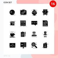 User Interface Pack of 16 Basic Solid Glyphs of transport bus progress sweet ice cream Editable Vector Design Elements