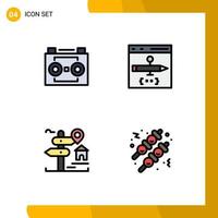 Group of 4 Filledline Flat Colors Signs and Symbols for audio recording development digital recording browser sign Editable Vector Design Elements