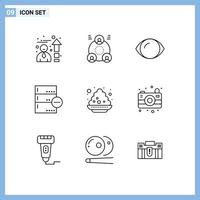 Set of 9 Modern UI Icons Symbols Signs for plate delete face database base Editable Vector Design Elements