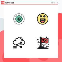 4 User Interface Filledline Flat Color Pack of modern Signs and Symbols of revenue motivation make profit cloud Editable Vector Design Elements