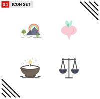 4 Thematic Vector Flat Icons and Editable Symbols of mountain lamp nature turnip glow Editable Vector Design Elements