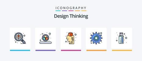 la línea de pensamiento de diseño llenó el paquete de 5 íconos que incluye . documento. teléfono. ai. conocimiento. diseño de iconos creativos vector