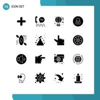 Modern Set of 16 Solid Glyphs and symbols such as canoe media player help media send Editable Vector Design Elements