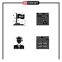 4 Universal Solid Glyphs Set for Web and Mobile Applications flag web seo internet student Editable Vector Design Elements