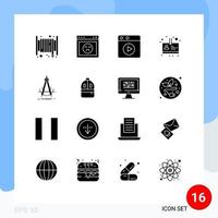 Editable Vector Line Pack of 16 Simple Solid Glyphs of compass accure multimedia precision id Editable Vector Design Elements