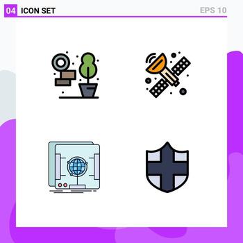Set of 4 Modern UI Icons Symbols Signs for home scanner communication dimensional security Editable Vector Design Elements