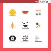 9 Thematic Vector Flat Colors and Editable Symbols of halloween bat document spring food Editable Vector Design Elements