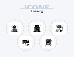 Learning Glyph Icon Pack 5 Icon Design. distance learning. think. clock. success. brain vector