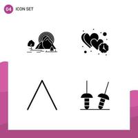 Group of 4 Solid Glyphs Signs and Symbols for mountain dating nature heart top Editable Vector Design Elements