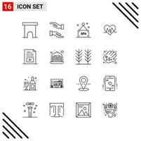 Modern Set of 16 Outlines and symbols such as media entertainment sign pulse heart Editable Vector Design Elements