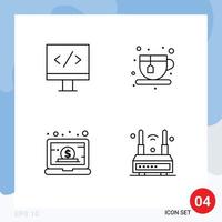 Pack of 4 Modern Filledline Flat Colors Signs and Symbols for Web Print Media such as computer management diet business internet Editable Vector Design Elements