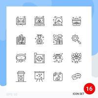 Editable Vector Line Pack of 16 Simple Outlines of building address pot bag case Editable Vector Design Elements