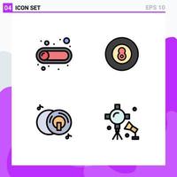 Mobile Interface Filledline Flat Color Set of 4 Pictograms of off dvd toggle game multimedia Editable Vector Design Elements