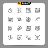 16 User Interface Outline Pack of modern Signs and Symbols of time calendar movie surgery medical Editable Vector Design Elements