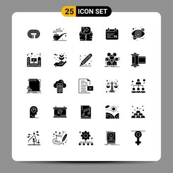 Pack of 25 Modern Solid Glyphs Signs and Symbols for Web Print Media such as view search file eye date Editable Vector Design Elements