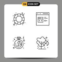 Pictogram Set of 4 Simple Filledline Flat Colors of rescue heart water coding ring Editable Vector Design Elements