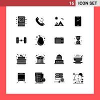 Group of 16 Modern Solid Glyphs Set for wheel alignment android arabian mobile phone Editable Vector Design Elements