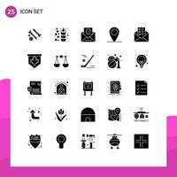 Set of 25 Commercial Solid Glyphs pack for business map address location mail Editable Vector Design Elements