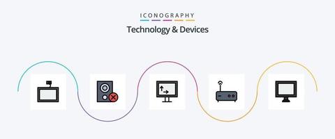 paquete de iconos de 5 planos llenos de línea de dispositivos que incluye . mostrar. altura. computadora. módem vector