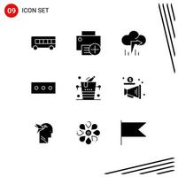 Mobile Interface Solid Glyph Set of 9 Pictograms of advertising ice cloud champagne security Editable Vector Design Elements