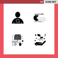 4 User Interface Solid Glyph Pack of modern Signs and Symbols of employee distance learning character gaming business startup Editable Vector Design Elements