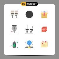 Group of 9 Flat Colors Signs and Symbols for box sabre birthday fencing delete Editable Vector Design Elements