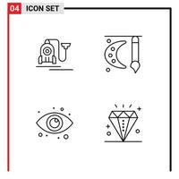 Set of 4 Modern UI Icons Symbols Signs for vacuum eye cable painting eyes Editable Vector Design Elements