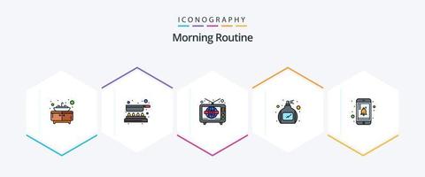 Morning Routine 25 FilledLine icon pack including . notification. television. mobile. perfume vector