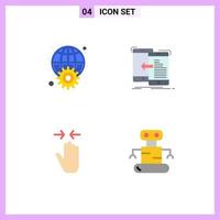 Set of 4 Commercial Flat Icons pack for gear move worldwide transfer gesture Editable Vector Design Elements