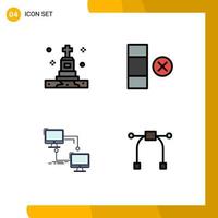 Pack of 4 Modern Filledline Flat Colors Signs and Symbols for Web Print Media such as death connection tomb row computer Editable Vector Design Elements