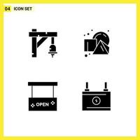 User Interface Pack of 4 Basic Solid Glyphs of bell board transportation shapes open salon Editable Vector Design Elements