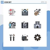 Universal Icon Symbols Group of 9 Modern Filledline Flat Colors of graph chart search business music Editable Vector Design Elements