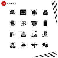 Modern Set of 16 Solid Glyphs Pictograph of stock exchange environment video player message Editable Vector Design Elements