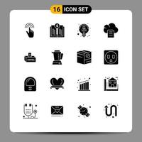 16 Universal Solid Glyphs Set for Web and Mobile Applications corruption document investment data thinking Editable Vector Design Elements