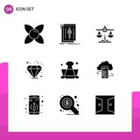 Solid Glyph Pack of 9 Universal Symbols of education investment program gem scale Editable Vector Design Elements