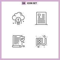 User Interface Pack of 4 Basic Filledline Flat Colors of cloud meal bulb cooking paper Editable Vector Design Elements