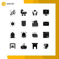 Group of 16 Solid Glyphs Signs and Symbols for brightness smart stroller screen electronics Editable Vector Design Elements