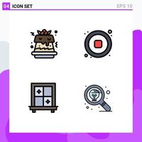 Modern Set of 4 Filledline Flat Colors Pictograph of cake design audio video idea Editable Vector Design Elements