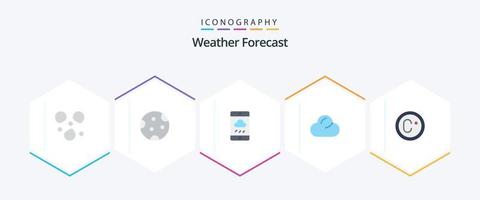 paquete de iconos planos de 25 climas que incluye la medida. clima. teléfono inteligente nublado. nube vector