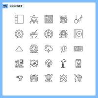 Mobile Interface Line Set of 25 Pictograms of team group hack chat web Editable Vector Design Elements