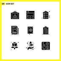 Pack of 9 Modern Solid Glyphs Signs and Symbols for Web Print Media such as flower system tasks hardware data Editable Vector Design Elements