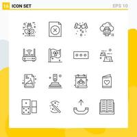 Universal Icon Symbols Group of 16 Modern Outlines of router printer leak print cloud Editable Vector Design Elements